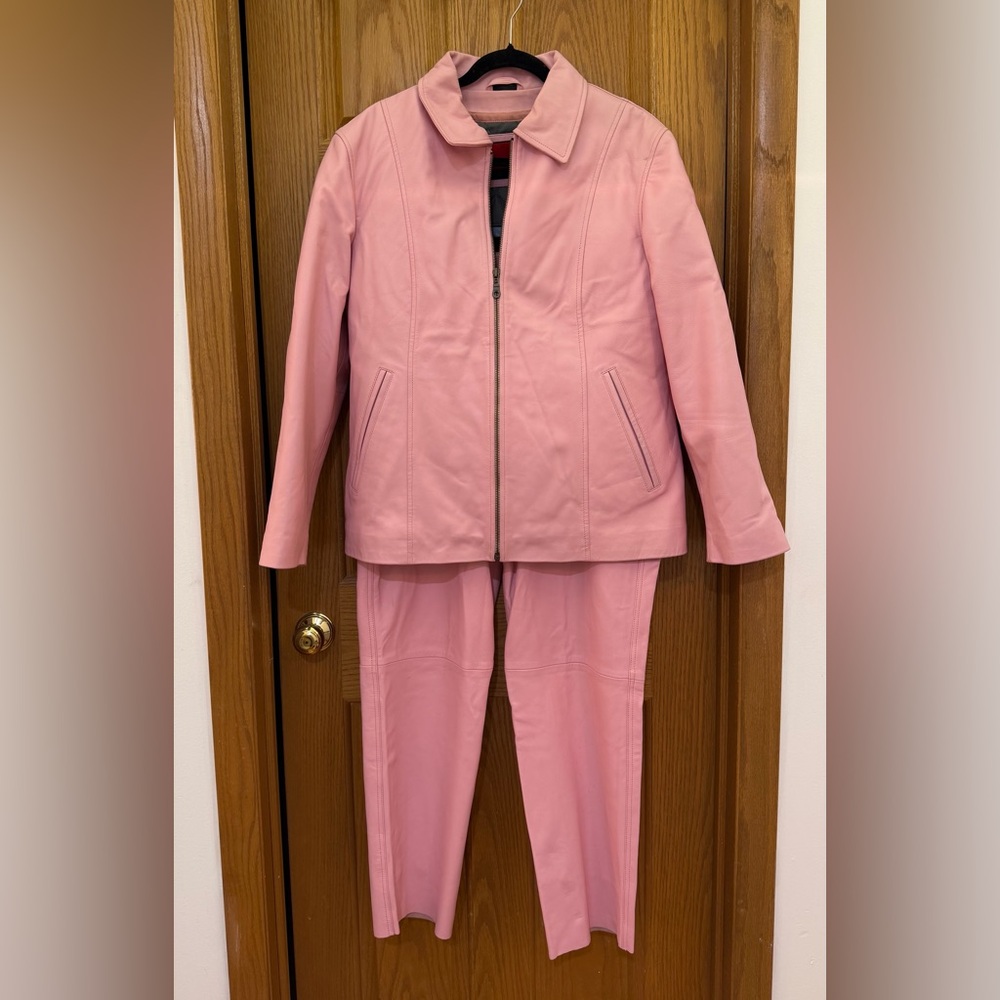 K-OSS VINTAGE Pink Barbiecore Biker Leather Jacket and Pants Set Size XL/14